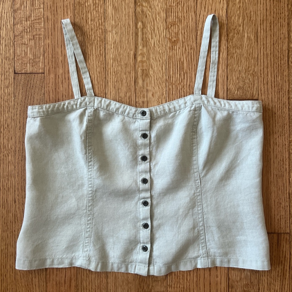 Everlane 100% linen sage green tank top with adjustable straps